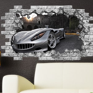 Naklejka ścienna 3D samochód dla dzieci 3D głębia iluzja w otworze luksusowy samochód sportowy dekoracja ścienna winyl mural zdejmowana naklejka naklejka plakat dla dzieci Z194