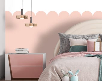 Soft Peach Scallop Wall Decal Kids Playroom, Removable Border Nursery Room Decor, Scalloped Custom Color Boho Trim Peel and Stick Sticker