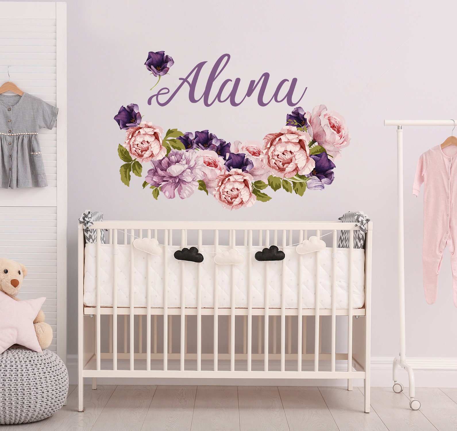 Personalized Name Floral Nursery Girls Decor Baby Girl Name Etsy