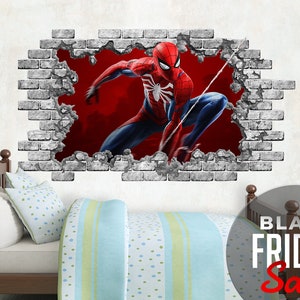 Kibi 2PCS 3D Effect Spiderman Wall Breakthrough Hole Marvels Spiderman Ultimate Wall Sticker Spiderman Wall Sticker Spiderman Wall Sticker Spiderman