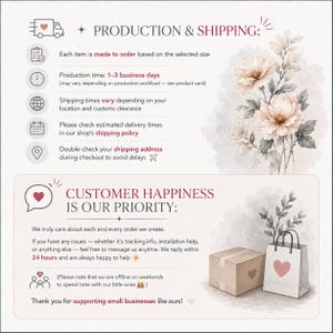 The image is a collage of various images related to the topic of production and shipping, including a floral design, a shipping address, and a product box.