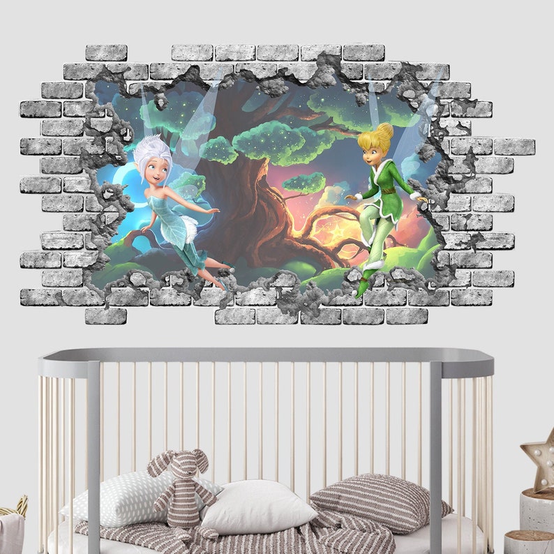 Fairy Wall Decal 3D Mural Hole in Wall Vinyl Sticker 3d Printing Broken Wall Removable Z435 Fantasy Wall Art Tinkerbell 3d Wall Decor