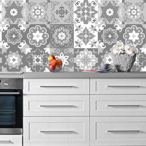 Set OF 24 Tiles Wall Stickers. Black and White Backsplas Tile Stickers Peel & Stick. Tiles Decal Removable. Kitchen Bathroom Decal  Z425