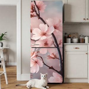 Kersenbloesem koelkast wrap sticker, roze bloemen koelkast sticker, peel and stick vinyl hoes, verwijderbaar lente keukendecor