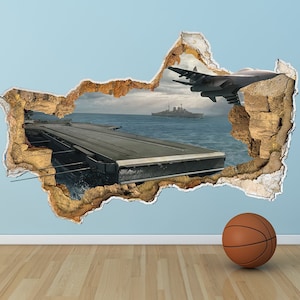 Adhesivo de pared de portaaviones para habitación de niños, vinilo extraíble de avión de guerra 3D para guardería, adhesivo de pared de avión, máquina para sala de juegos de niños