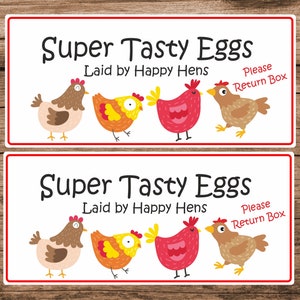 34 Super Tasty Eggs/ Egg box stickers/Labels Laid by Happy Hens, Please return egg box