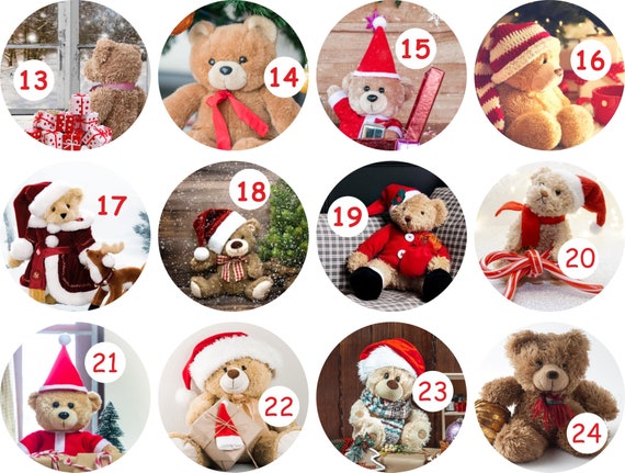 Teddy Bear Christmas Advent Calendar Stickers 24 Red Bags Boys or Girl Teddy Bears Etsy