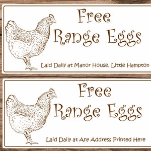 34 Personalised Free Range Eggs/Egg box stickers/Labels Laid at ANY ADDRESS PRINTED chickens hens