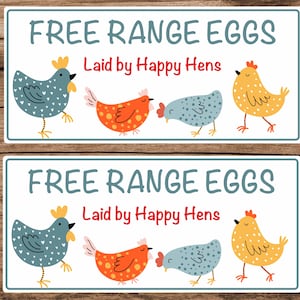 34 Free Range Eggs/ Egg box stickers/Labels Laid by Happy Hens, Perfect for all your egg display Bright and Cheerful