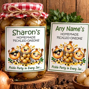 26 personalised homemade pickled onion labels – pickle party design – any name