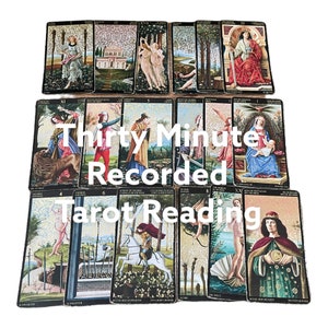 Puede incluir: Un despliegue de cartas de tarot con 10 cartas dispuestas en dos filas. Las cartas son de una baraja vintage con acentos dorados e ilustraciones. Las cartas están etiquetadas con números romanos y los nombres de las cartas están escritos en alemán. Las cartas están dispuestas en un patrón que sugiere una lectura de tarot.