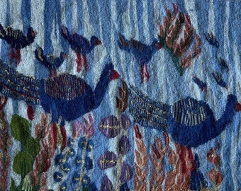 HARRANIA picture carpet "Peacocks", handwoven by Anhar, artistic unique from the El Awadly weaving school, Harrania, Egypt