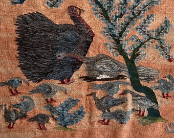 HARRANIA Tapestry "Turkey Family", unique handicraft, handwoven by Ferina Ali