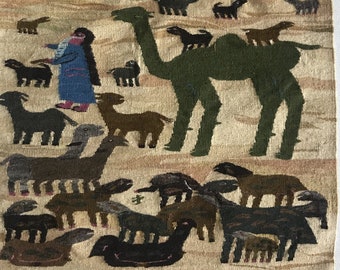 HARRANIA Tapestry "Dessert Animals", unique handicraft, handwoven by Nesma