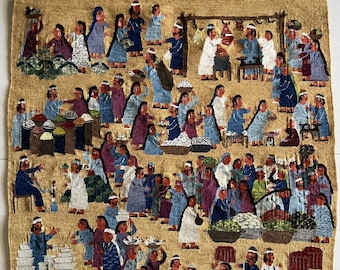 HARRANIA tapestry "Market in the Village", unique handicraft, handwoven by Sherifa