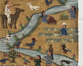 HARRANIA Tapestry "Country Life in Egypt", unique handicraft, handwoven by Anhar