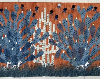 Harrania Tapestry "Bloomimg Cacti", unique handcraft, handwoven by Nagy, weaving school El Awadly, Harrania, Egypt