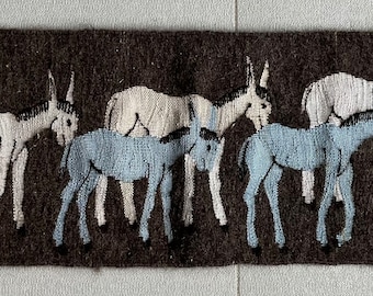 HARRANIA picture carpet "Donkey Herd", handwoven by Sheimá, artistic unique from the El Awadly weaving school, Harrania, Egypt