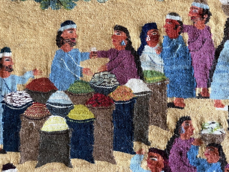 HARRANIA Bildteppich Markt im Dorf, künstlerisches Unikat handgewebt von Sherifa Bild 3