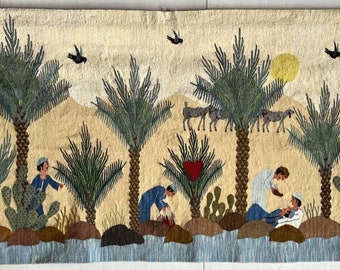 HARRANIA Tapestry "Stone Palmtree", unique handicraft, handwoven by Nagi