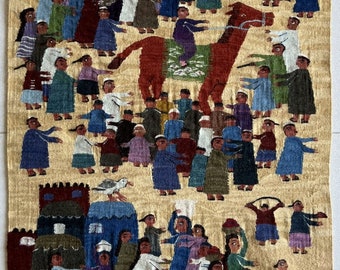 HARRANIA Tapestry "Village Festival", unique handicraft, handwoven by Anhar