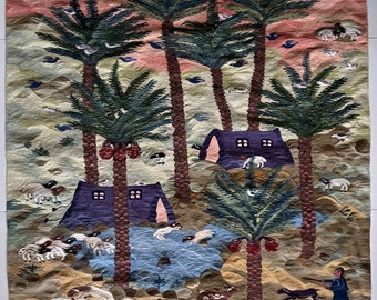 HARRANIA picture carpet "Oasis", handwoven by Antar, artistic unique from the El Awadly weaving school, Harrania, Egypt