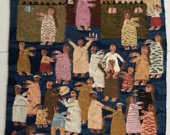 HARRANIA Tapestry "Village Festival", unique handicraft, handwoven by Baheia