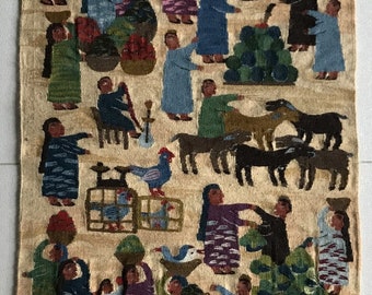 HARRANIA Tapestry "Market", unique handicraft, handwoven by Nousa