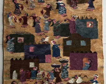 HARRANIA picture carpet "Ramadan in the Village", artistic unique hand-woven by Hanan