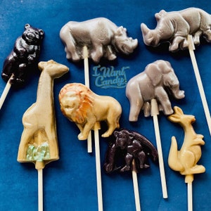 ¡Juego de 8 piezas de piruletas de caramelos duros de Animal Kingdom de I Want Candy!