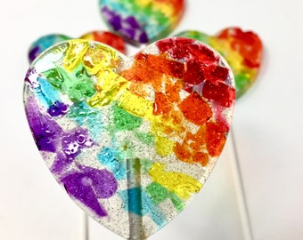 Rainbow Heart Shaped Lollipops 4-piece set by I Want Candy!