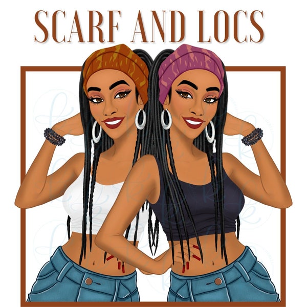 Beautiful African American Woman | Scarf and Locs | Hip hop | Trendy | Journal Clipart