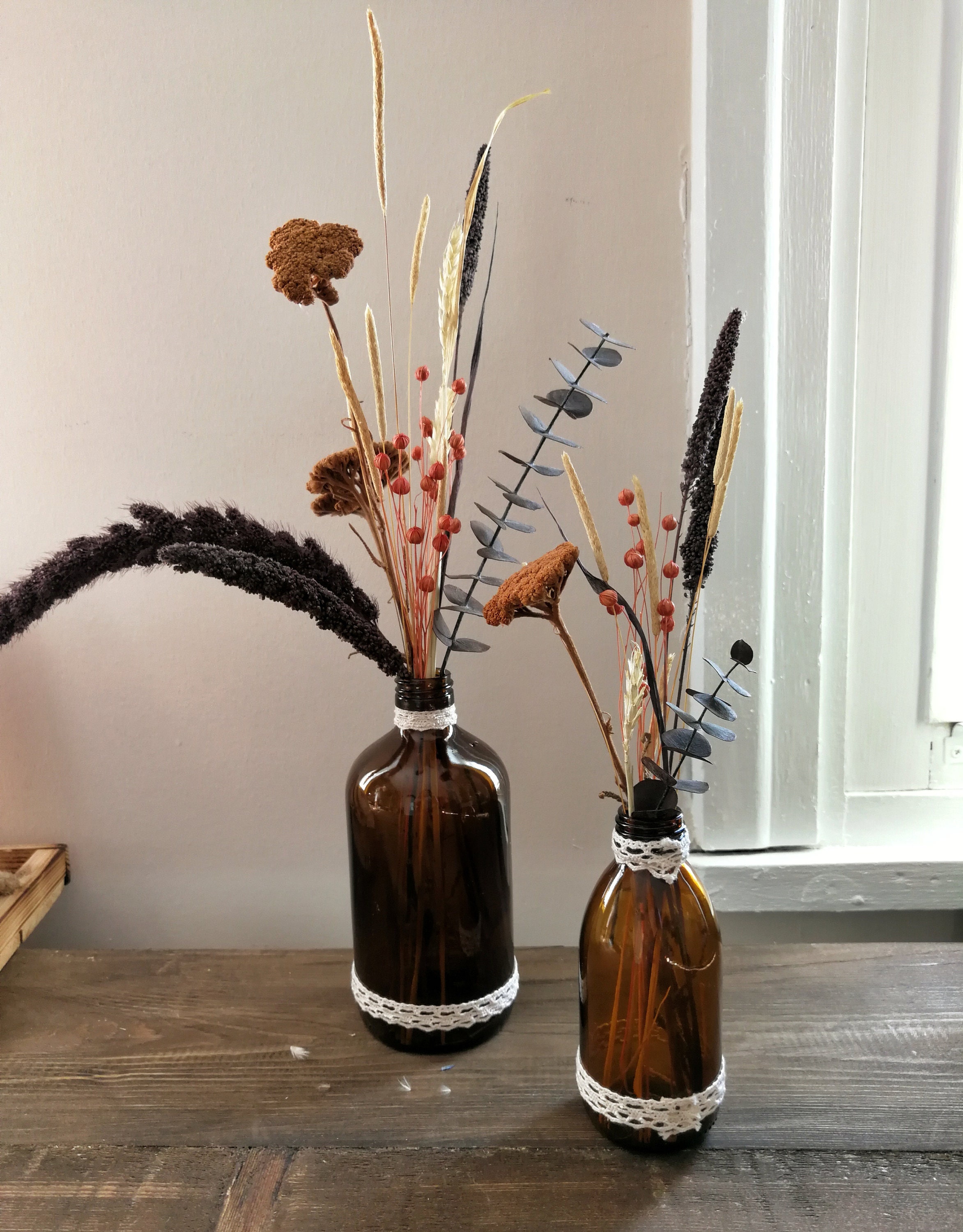 Small Dried Flower Arrangements in Glass Bottle Bud Vase Etsy