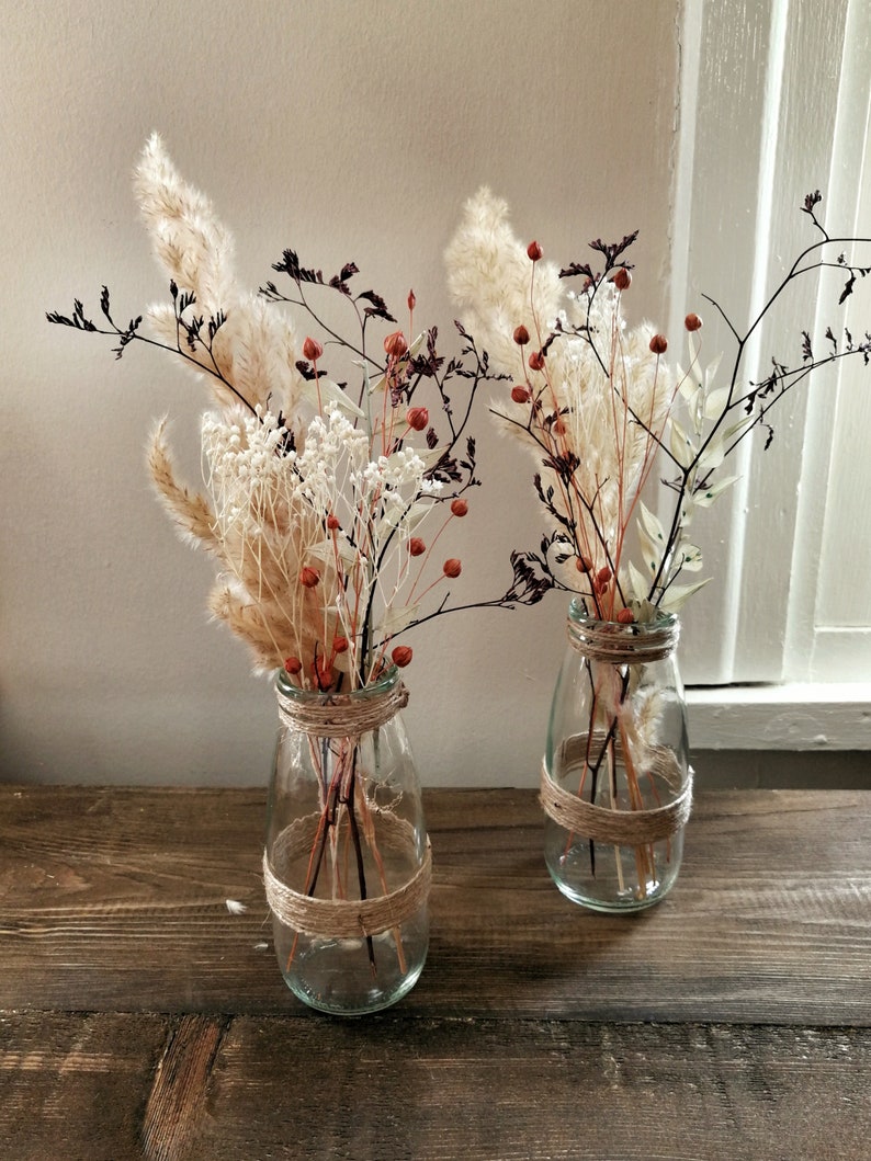 Dried Pampas Grass Arrangements in Glass Bottle Bud Vase Etsy