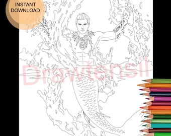 Merman Splash Coloring Page Printable Download - MERMAY by Drawtensil