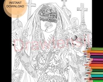 Vampire Coloring Page Printable Download - Dark Fantasy - Beautiful Horror by Drawtensil