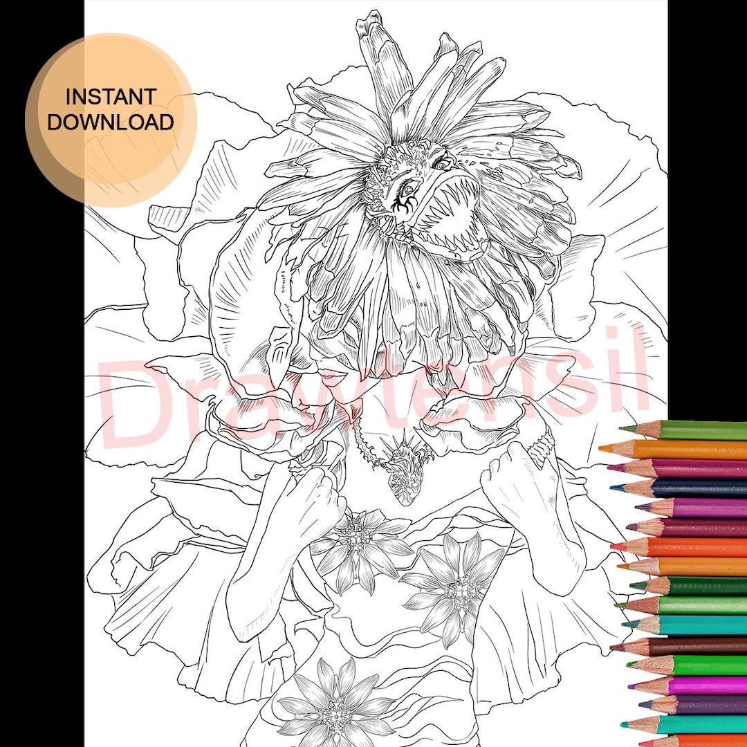 Flower Mutant Halloween Coloring Page Printable Download - Dark Fantasy ...