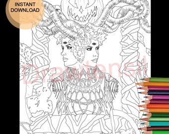 Twins Halloween Coloring Page Printable Download - Dark Fantasy - Beautiful Horror by Drawtensil