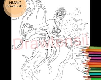 Mermaid Octopus Coloring Page Printable Download - MERMAY by Drawtensil