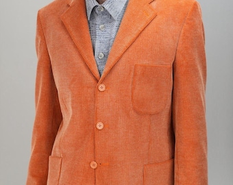 Blazer de pana italiano a medida en color naranja vibrante / Vintage a medida / Talla 50 UE / 40 EE. UU. (L) / En excelentes condiciones