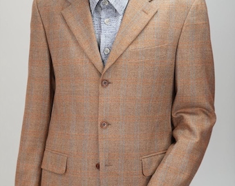 Blazer Lebole & Zegna en marrón dorado con estampado de cuadros sutiles / Tejido de Zegna / Talla 50 EU / 40 US (L) / Confeccionado en Italia