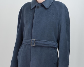 Gabardina italiana vintage de lana azul / Talla 50 UE / 40 EE. UU. (L) / Fabricada en Italia, años 80