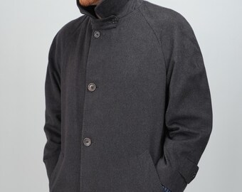 Abrigo Piacenza de cachemira pura en gris y marrón / Vintage / Talla 48 UE / 38 EE. UU. (M) / Fabricado en Italia (Matera, Puglia)