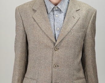 Blazer italiano de lana fina moteada / Tejido de Adolfo Trabaldo / Talla 52 EU / 42 US (XL) / Confeccionado en Italia