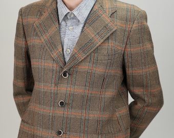 Blazer italiano de los años 70 de Marzotto con estampado de cuadros Glen / Talla 50 UE / 40 EE. UU. (L) / Confeccionado en Italia