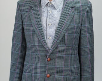 Blazer Brooksfield Heritage / Lana y cachemira / Estampado de cuadros en azul / Talla 48 UE / 38 EE. UU. (M)