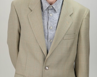 Blazer vintage de lana virgen italiana con estampado de cuadros sutiles / Talla 56 UE / 46 EE. UU. (3XL) / Años 80, confeccionado en Italia