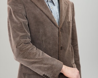 Blazer vintage de pana en marrón topo / Algodón puro / Talla 50 UE / 40 EE. UU. (L) / Confeccionado en Italia