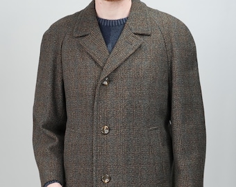 Abrigo de lana de tejido espectacular en marrón con detalles azules / Vintage para hombre / Talla 52 UE / 42 EE. UU. (XL) / de Stark, confeccionado en Alemania