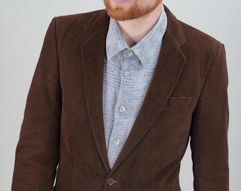Elegante blazer de pana marrón con tejido horizontal / Chaqueta deportiva para hombre / Talla 46 UE / 36 EE. UU. (S) / Sastrería vintage
